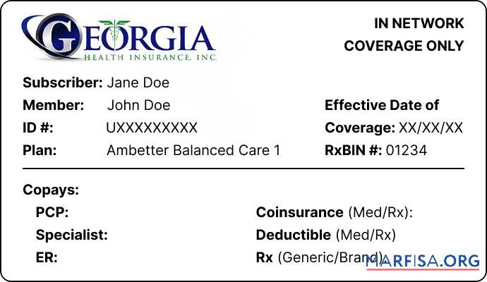 Downloadable Georgia health insurance ID card example